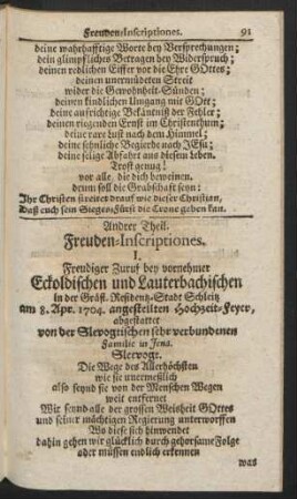 Andrer Theil. Freuden-Inscriptiones.