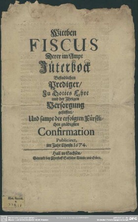 Wittben-Fiscus derer im Ampt Jüterbock befindlichen Prediger ...
