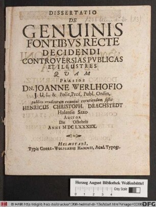 Dissertato De Genuinis Fontibus Recte Decidendi Controversias Publicas Et Illustres