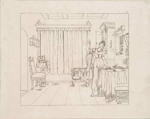 Zu Goethes "Faust": Blatt 11: Gretchen erblickt den neuen Schmuck und nimmt die Kette in die Hand