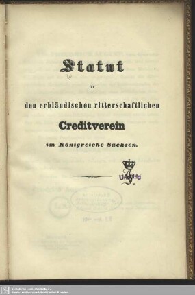 Statut für den erbländischen ritterschaftlichen Creditverein im Königreich Sachsen