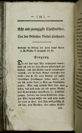 Acht und zwanzigste Christenlehre. Von den Gebothen Gottes überhaupt.