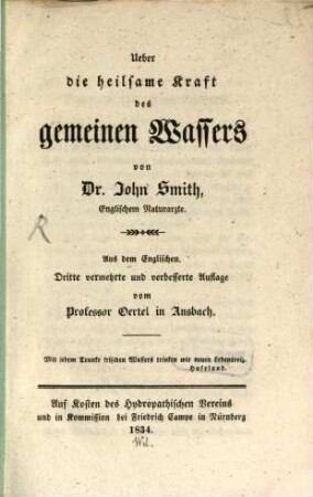 Ueber die heilsame Kraft des gemeinen Wassers