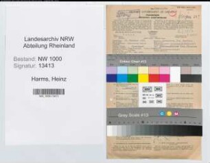 Entnazifizierung Heinz Harms, geb. 11.11.1895 (Versich.Vertreter)