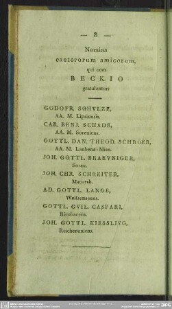 Nomina caeterorum amicorum, qui cum Beckio gratulantur
