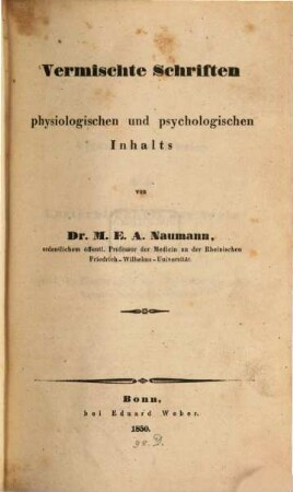 Vermischte Schriften physiologischen und psychologischen Inhalts
