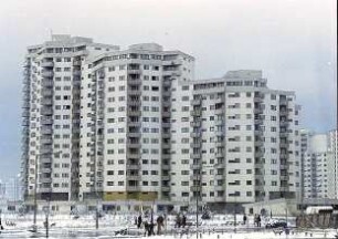 Berlin; Reinickendorf: Märkisches Viertel; Wohnblock am Seggeluchbecken im Schnee