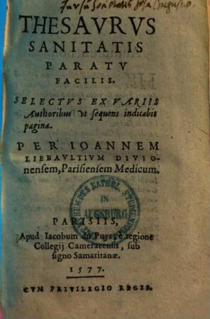 Thesaurus sanitatis paratu facilis