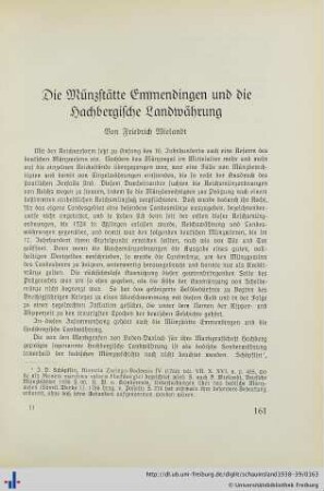 Die Münzstätte Emmendingen und die Hachbergische Landwährung.