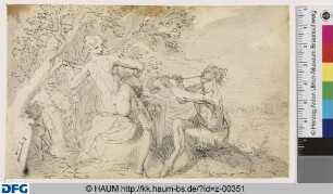 Pan und Nymphe musizierend