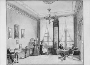 Webergasse : Hermann, Woldemar. Biedermeier-Wohnzimmer in Dresden, Altmarkt/Ecke Webergasse. 1846