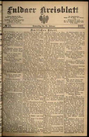 Erste Ausgabe vom Donnerstag, den 25. Februar 1892.