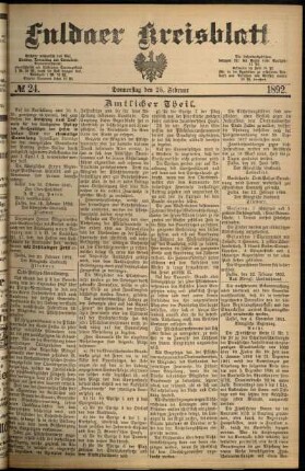 Erste Ausgabe vom Donnerstag, den 25. Februar 1892.