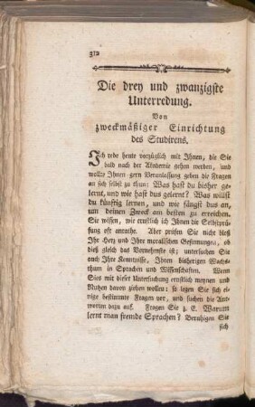Die drey und zwanzigste Unterredung. Von zweckmäßiger Einrichtung des Studirens