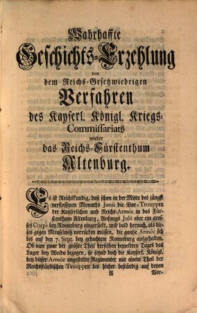 Schreiben des regierenden Herrn Hertzogen zu Sachsen-Gotha und Altenburg Hochfürstl. Durchl. an eine Hochlöbliche Reichs-Versammlung zu Regenspurg