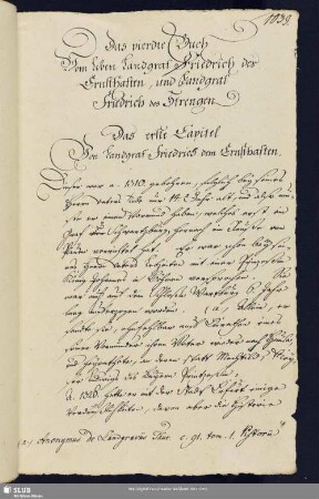 1. Capitel. Von Landgraf Friedrich dem Ernsthaften.