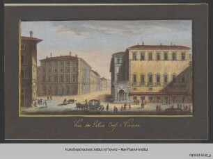 Ansicht der Palazzi Corsi und Viviani mit der Via degli Strozzi und der Via dei Tornabuoni in Florenz