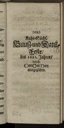 Kuhr-Sächs. Buuß- und Dank-Feste/ des 1681. Jahres