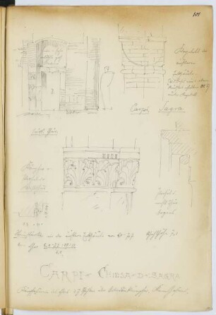 Santa Maria in Castello (la Sagra), Carpi: Details (aus: Skizzen- und Fotoalbum 5)