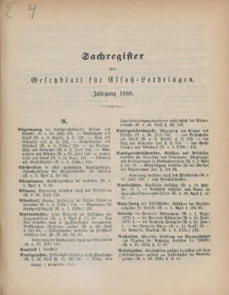 Sachregister zum Gesetzblatt für Elsaß-Lothringen. Jahrgang 1880