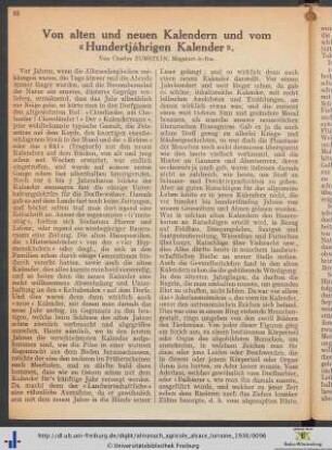 Von alten und neuen Kalendern und vom „Hundertjährigen Kalender“.
