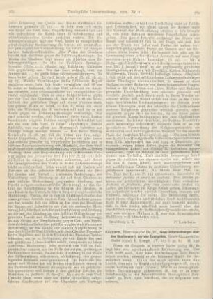 564-565 [Rezension] Küppers, W., Neue Untersuchungen über den Quellenwerth der vier Evangelien