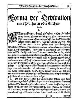 XV. Forma der Ordination eines Pfarherrn oder Kirche-Hers