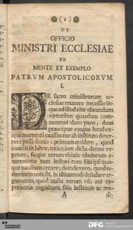 De Officio Ministri Ecclesiae Ex Patribus Apostolicis.