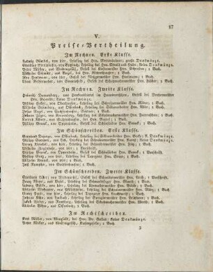 V. Preise-Vertheilung.