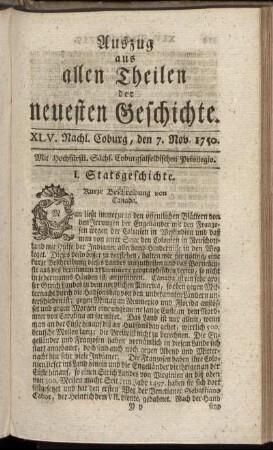 XLV. Nachl. Coburg, den 7. Nov. 1750.