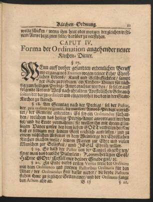 Caput IV. Forma der Ordination angehender neuer Kirchen-Diener.