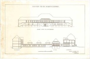 Billing, Hermann; Karlsruhe (Baden-Württemberg); Akademiegebäude - Längsschnitt; Querschnitt