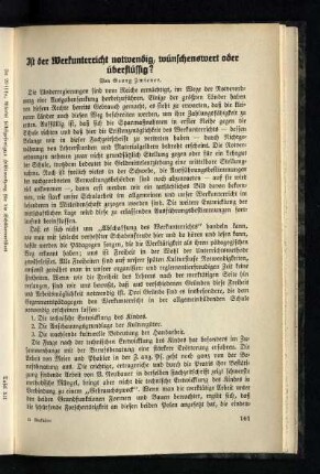 Ist der Werkunterricht notwendig, wünschenswert oder überflüssig?