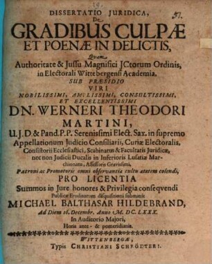 Diss. iur. de gradibus culpae et poenae in delictis