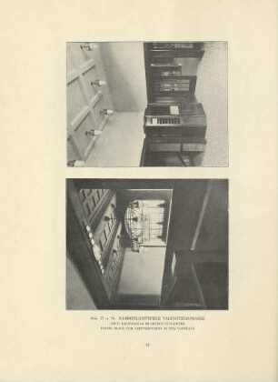 Abb. 75 u. 76. Kammerlichtspiele Tauentzienstrasse. Oben: Kassenraum im oberen Stockwerk, Unten: Blick vom Treppenpodest in den Vorplatz