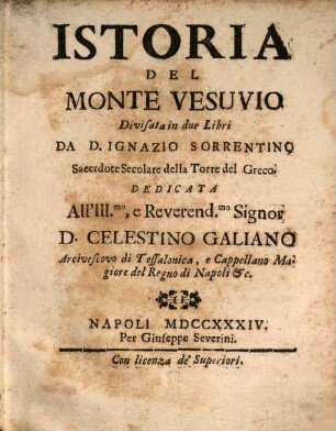 Istoria Del Monte Vesuvio : Divisata in due Libri