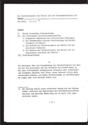 Die Berufstätigkeit der Mutter und das Leistungsverhalten der Kinder