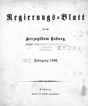 Regierungs-Blatt für das Herzogtum Coburg. 1886