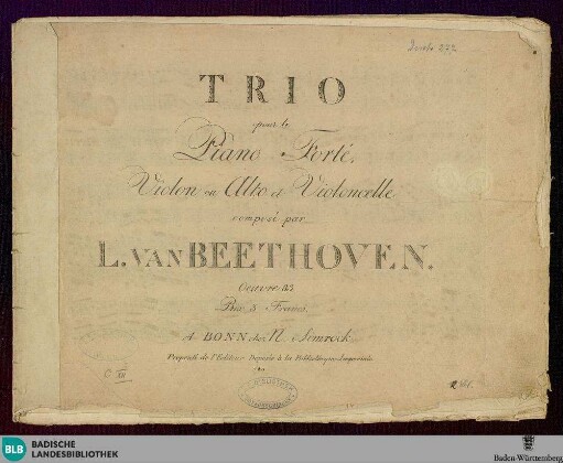 Trio pour le Piano Forté, Violon ou Alto et Violoncelle : Oeuvre 83