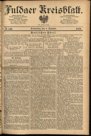 Erste Ausgabe vom Donnerstag, den 08. Dezember 1898.