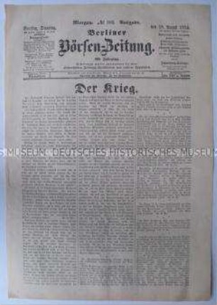 Titelblatt der "Berliner Börsen-Zeitung" zum Kriegsgeschehen