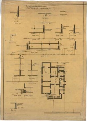 Billing, Hermann; Karlsruhe, Eisenlohrstr. 31; Haus Baumeister - Entwässerungsanlage (Lageplan; Grundriss; Schnitt)