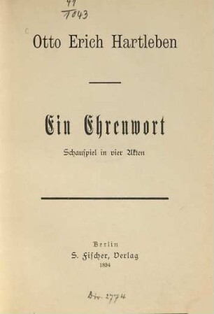 Ein Ehrenwort : Schauspiel in 4 Akten