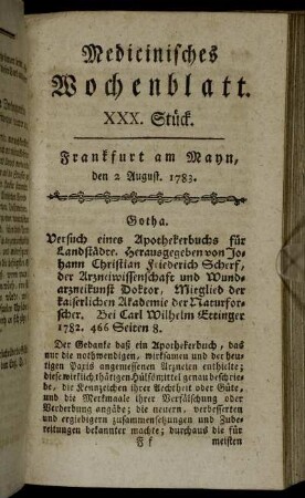 XXX. Stück. Frankfurt am Mayn, den 2. August 1783. - XXXIV. Stück. Frankfurt am Mayn, den 30. August 1783.