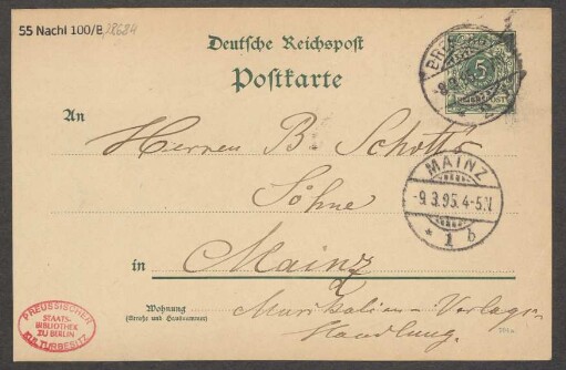 Brief an B. Schott's Söhne : 08.03.1895