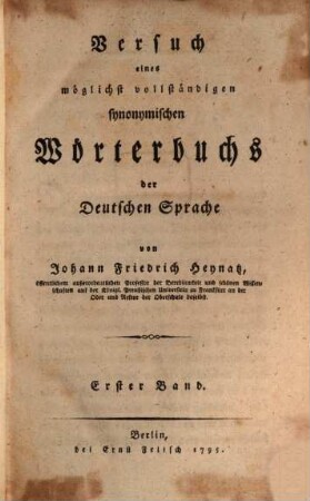 Versuch eines möglichst vollständigen synonymischen Wörterbuchs der deutschen Sprache, 1