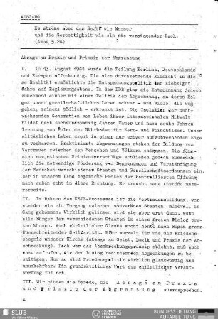 Absage an Praxis und Prinzip der Abgrenzung