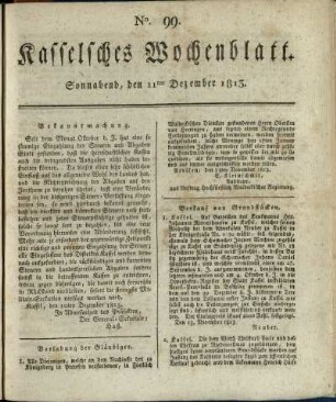 No. 99, Sonnabend, den 11ten Dezember 1813