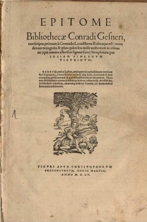 Epitome Bibliothecae Conradi Gesneri