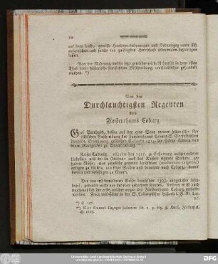 Von den Durchlauchtigsten Regenten des Fürstenthums Coburg.